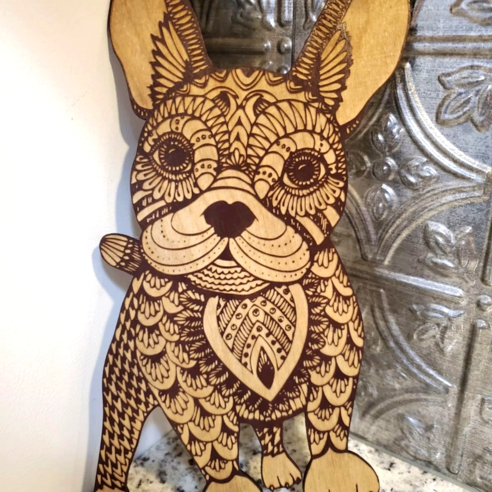 Laser Engraved French Bulldog Frenchie Wooden Wall Decor